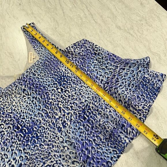 Rebecca Taylor Blue Leopard Print Tiered Peplum Sleeveless Silk Top Size 10 - Picture 11 of 12